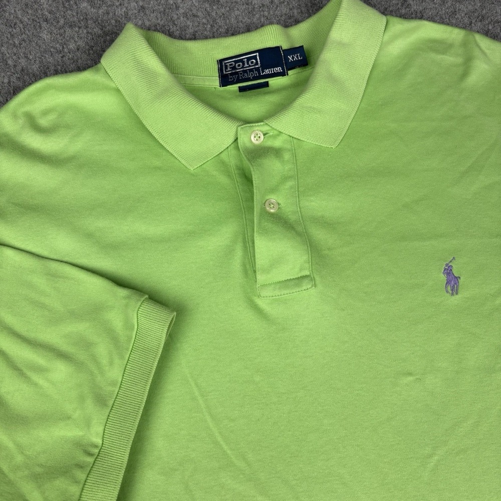 Polo Ralph Lauren Polo Shirt Mens 2XL Lime Green Short Sleeve Preppy Purple Pony
